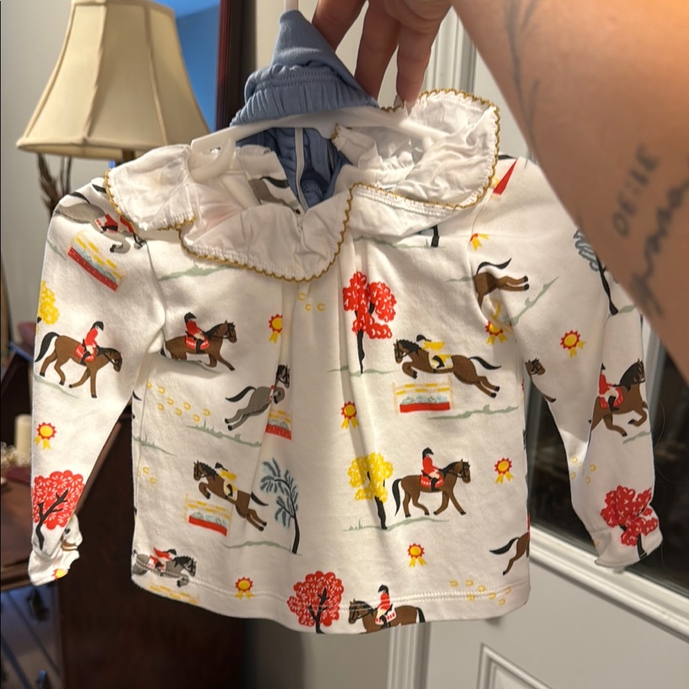 bella bliss White Equestrian Print Kids Matching Set